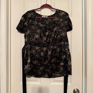 Cato Black and Cream Ruched Tie Front Blouse